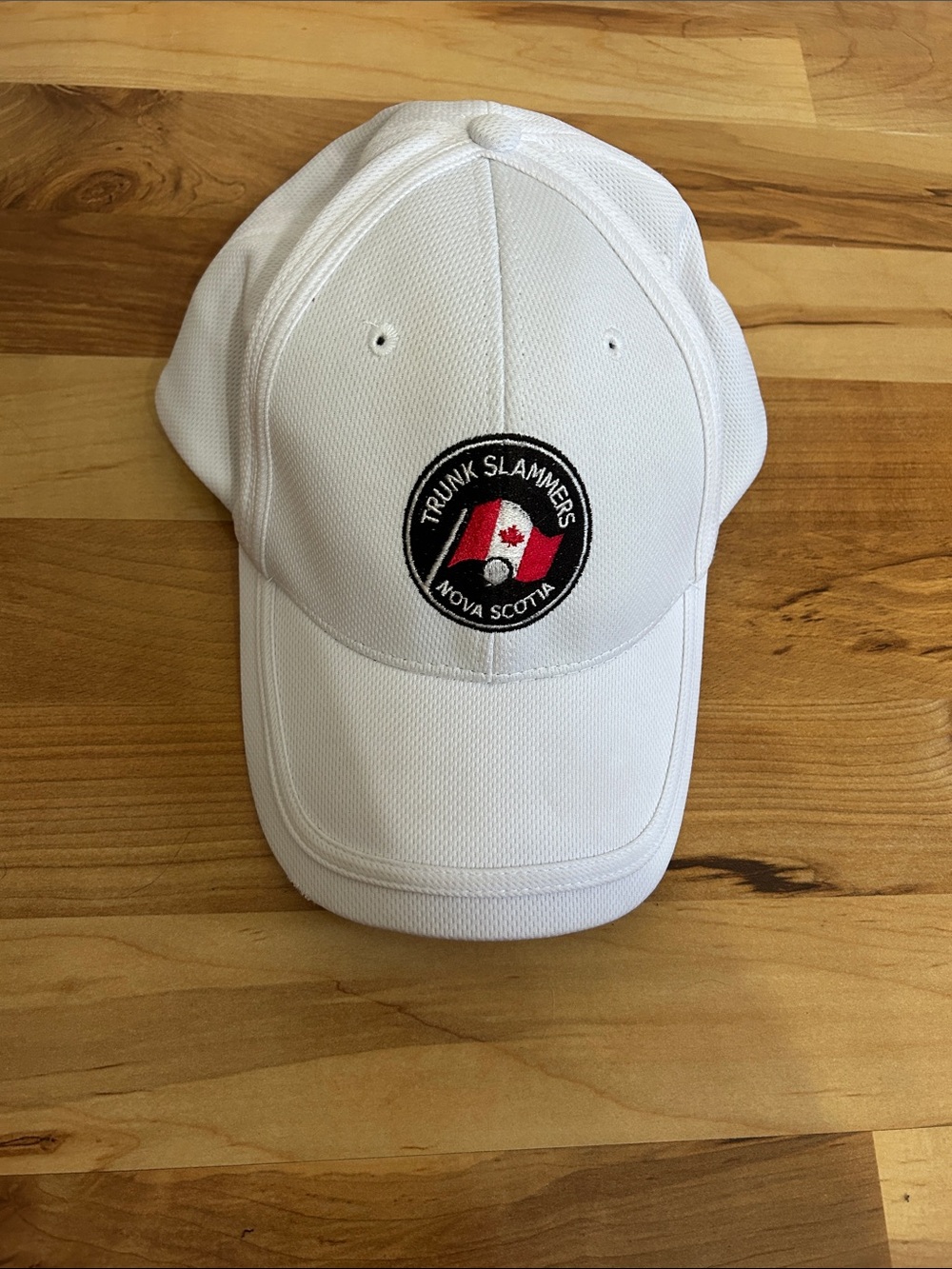 Golf Antigua White Mens Baseball Cap with Red & Black Nova Scotia Patch L/XL